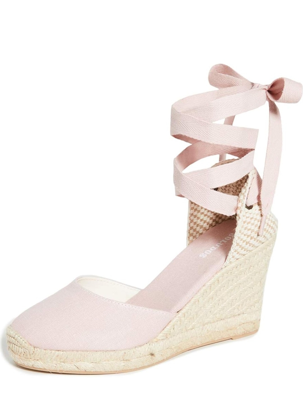 Soludos Blush Canvas Espadrille Wedge with Ankle Wraps